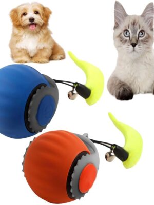 2 Pack Automatic Moving Dog Toy Ball,Smart Interactive Cat Toy Ball with Tail&Interactive Sensor,(Orange & Blue)