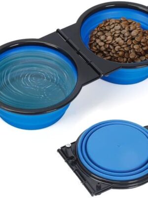 Silicone Collapsible Dog Bowls for Travel, Portable Pet Water and Food Dish, Foldable Dog Cat Accessories for Camping (Blue)