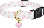Cotton Handmade Dog Collar Cute and Distinctive Patterns White and Pink Love Heart with Pendant for Girl Boy Dogs Collars S