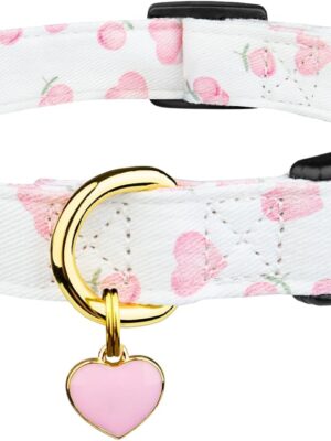Cotton Handmade Dog Collar Cute and Distinctive Patterns White and Pink Love Heart with Pendant for Girl Boy Dogs Collars S