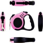 Retractable Dog Leash Lightweight 16FT Leash, with Folding Bowl,Dispenser,Waste Bags, for Small Medium Dogs(Pink)