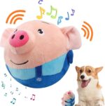 Active Moving Pet Plush Toy, Interactive Dog Toys Pet Bouncing Balls, USB Rechargeable Interactive Washable Cartoon Pig Plush Sound Electronic Dog Toy, Small Cute Squeaky Pig Dog Toy (Blue)