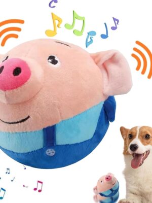 Active Moving Pet Plush Toy, Interactive Dog Toys Pet Bouncing Balls, USB Rechargeable Interactive Washable Cartoon Pig Plush Sound Electronic Dog Toy, Small Cute Squeaky Pig Dog Toy (Blue)