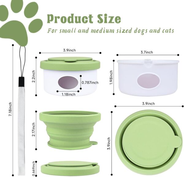 Collapsible Travel Dog Bowl with Lid, 3 in 1 Portable Silicone Dog Food and Water Bowl with 3 Poop Bags, Folding Pet Food Container for Puppy Cat Beach Camping Hiking Walks Essentials (Green)