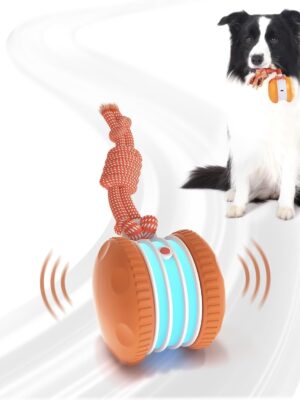 Interactive Dog Ball, Random Path Electric Automatic Moving and Rolling Dogs Toy with Rope for Small Medium Large Dogs, Motion-Activated Dog Stimulation Toy for Boredom Relief (Orange)