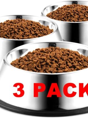 Stainless Steel Dog Bowls, 6 Cup/48oz Cat Bowl Water and Food with Rubber Base, Pet Bowls for Large Dogs and Pets, 3Pack