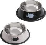 Cat Bowls for Food and Water,2PCS  Non-Slip Stainless Steel Small 8 Oz Pet Bowl with Removable Rubber Base Dog Bowl,Stackable Puppy Dishes with Cute Cat Painted