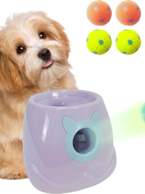 Automatic Dog Ball Launcher for Small to Medium Dogs, Interactive Pet Toy with Balls (Purple)