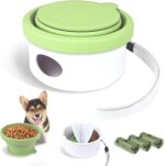 Collapsible Travel Dog Bowl with Lid, 3 in 1 Portable Silicone Dog Food and Water Bowl with 3 Poop Bags, Folding Pet Food Container for Puppy Cat Beach Camping Hiking Walks Essentials (Green)