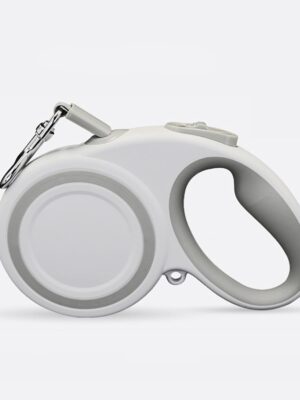 360° Tangle-Free Retractable Dog Leash, Heavy Duty Reflective Nylon Tape Lead 10 ft Long, up to 44lbs, One Touch Quick-Lock Braking System & Anti-Slip Handle, White-Gray (Small)