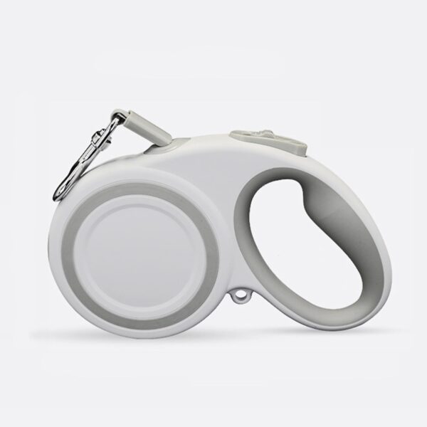 360° Tangle-Free Retractable Dog Leash, Heavy Duty Reflective Nylon Tape Lead 10 ft Long, up to 44lbs, One Touch Quick-Lock Braking System & Anti-Slip Handle, White-Gray (Small)