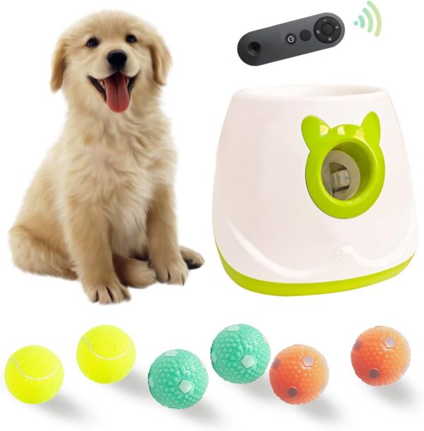 Automatic Dog Ball Launcher Interactive Tennis Ball Thrower Machine for Small Medium Dogs Fetching Distance 10-30ft (White2, Remote Included)