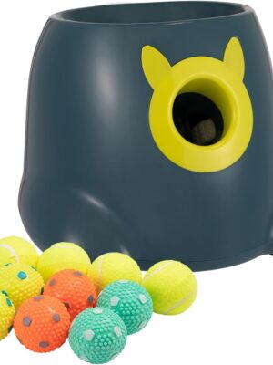 Automatic Ball Launcher for Dogs, Dog Fetch Ball Thrower Launcher, 3 Adjustable Distances, Interactive Pet Self Playing for Small Dogs and Puppies with 10 Balls (2 inches)