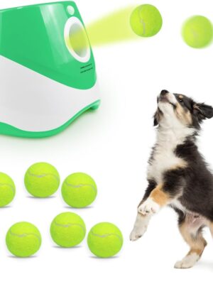 i Automatic Ball Launcher for Small Dogs, Dog Ball Thrower Distance 10-30ft for Dogs Like to Chase The Ball, Keep Dogs Happy, Includes 9 Tennis Ball (2inch),Green