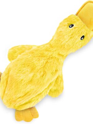 Crinkle Dog Toy for Small, Medium, and Large Breeds, Cute No Stuffing Duck with Soft Squeaker, Fun for Indoor Puppies and Senior Pups, Plush No Mess Chew and Play - Yellow