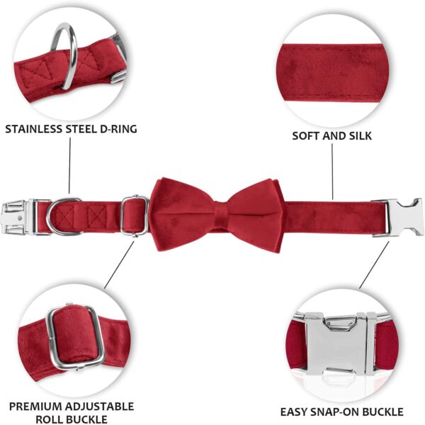 Girl Dog Collars with Bow,Velvet Puppy Collar with Zinc Alloy Safety Buckle, Adjustable Soft Dog Bow Tie Collar, Detachable Breakaway Dog Collar with Metal D-Ring for Small Medium Large Dogs