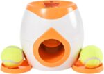 Dog Ball Launcher & Food Reward Machine, Balls Launcher for Dogs with 2 Tennis Balls, Self Throwing Ball Machine, Intelligent Automatic Feeder for Interactive Dog Training (Orange)