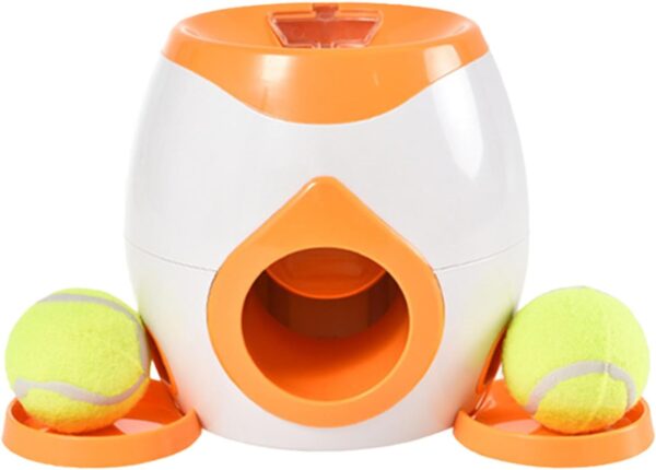 Dog Ball Launcher & Food Reward Machine, Balls Launcher for Dogs with 2 Tennis Balls, Self Throwing Ball Machine, Intelligent Automatic Feeder for Interactive Dog Training (Orange)