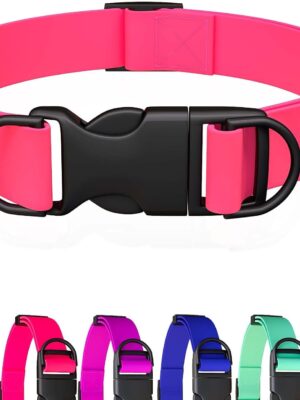 Waterproof Dog Collar, Odor-Proof and Easy to Clean Rubber Dog Collars No Pull Fits Small Medium Large Dogs Training Choker (Pink, Large (15.35”-24.8”))