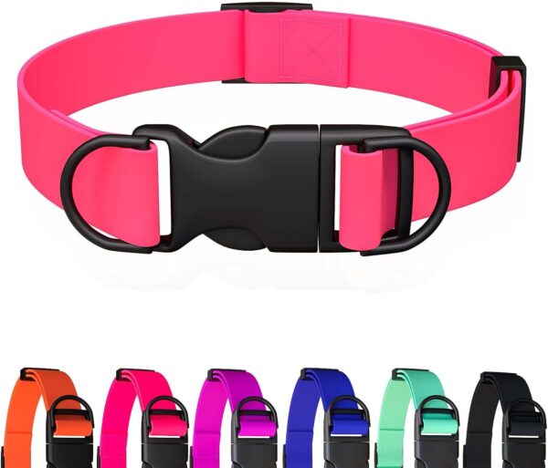 Waterproof Dog Collar, Odor-Proof and Easy to Clean Rubber Dog Collars No Pull Fits Small Medium Large Dogs Training Choker (Pink, Large (15.35”-24.8”))