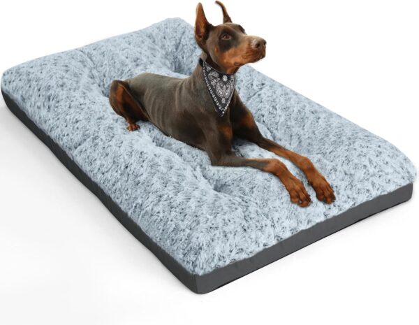 Deluxe Washable Dog Bed for Large Dogs Dog Crate Mat 36 Inch Comfy Fluffy Kennel Pad Anti-Slip for Dogs Up to 60 lbs, 36" x 23", Grey
