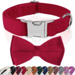 Girl Dog Collars with Bow,Velvet Puppy Collar with Zinc Alloy Safety Buckle, Adjustable Soft Dog Bow Tie Collar, Detachable Breakaway Dog Collar with Metal D-Ring for Small Medium Large Dogs