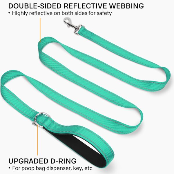 Double-Sided Reflective Dog Leash, 6 FT/5 FT/4 FT, Padded Handle Nylon Heavy Duty Leashes for Medium & Large Dogs Walking, Teal, 6FT