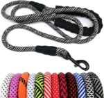 Heavy Duty Rope Dog Leash, 3/4/5/6/7/8/10/12/15 FT Nylon Pet Leash, Soft Padded Handle Thick Lead for Large Medium Dogs Small Puppy (1/2" * 6', Black)