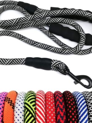 Heavy Duty Rope Dog Leash, 3/4/5/6/7/8/10/12/15 FT Nylon Pet Leash, Soft Padded Handle Thick Lead for Large Medium Dogs Small Puppy (1/2" * 6', Black)