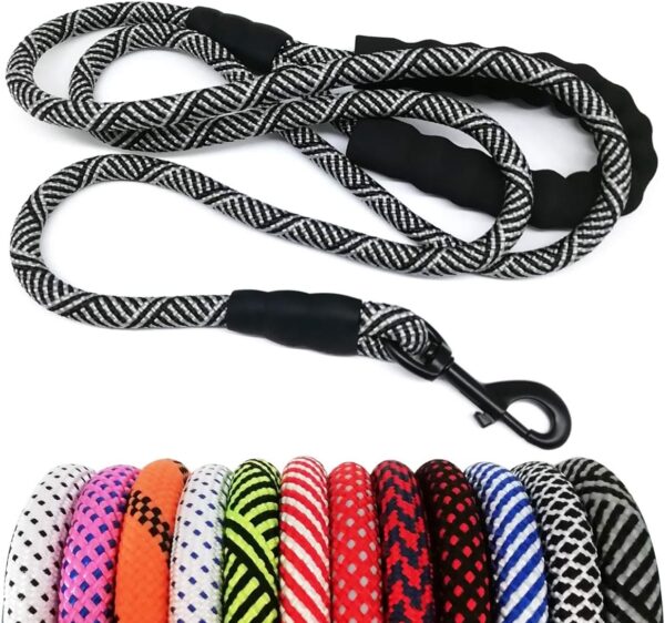 Heavy Duty Rope Dog Leash, 3/4/5/6/7/8/10/12/15 FT Nylon Pet Leash, Soft Padded Handle Thick Lead for Large Medium Dogs Small Puppy (1/2" * 6', Black)