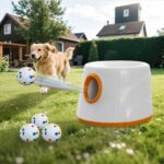 Automatic Ball Launcher for Dogs - Dog Ball Thrower Launcher with 3 Etpu Sphere, 3 Adjustable Distances (20ft/33ft/46ft), Interactive Thrower Machine, Mental Stimulation Dog Toys