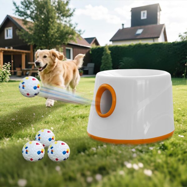 Automatic Ball Launcher for Dogs - Dog Ball Thrower Launcher with 3 Etpu Sphere, 3 Adjustable Distances (20ft/33ft/46ft), Interactive Thrower Machine, Mental Stimulation Dog Toys