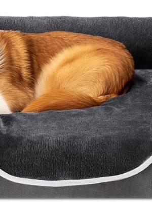 Orthopedic Dog Bed for Medium Size Dogs, Supportive Memory Foam Dog Sofa with Washable Removable Cover Non-Slip Base Waterproof Pet Couch Bed, Grey, 28" L x 23" W x 6.5" Th