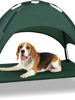 Elevated Dog Bed with Canopy, Portable Dog Cot with Removable Shade Tent, Outdoor Raised Pet Cot Cooling Bed for Dogs