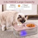 Cat Water Fountain and Stainless Steel Food Bowl, 100oz/3L Super Quiet Automatic Pet Water Dispenser with Smart Pump and 3 Replacement Filters for Cats and Small Dogs, Pink