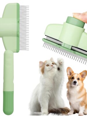 Cat Comb Dog Comb Pet Hair Removal Tool Flea Comb for Cats and Dog Lice Comb Cat Brush with Release Button Self-Cleaning with Long & Short Stainless Steel Metal Teeth for Shedding