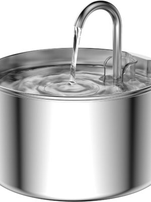 Cat Water Fountain: Stainless Steel Pet Water Fountains Indoor Metal Automatic Cat/Dog Waterer Bowls Faucet Bottle Watering Pets 24/7 Running Water Dispenser for Drinking
