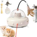Laser Cat Toys for Indoor Cats, 2 in1 Interactive Cat Toys Laser and Feather Cat Wand Rechargeable Automatic Cat Laser Toy, for Bored Indoor Adult Cats/Kittens