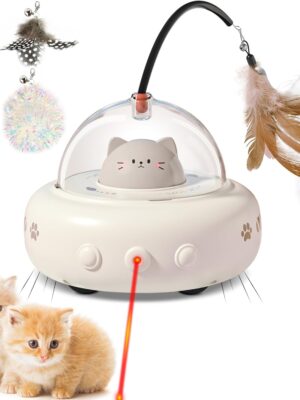 Laser Cat Toys for Indoor Cats, 2 in1 Interactive Cat Toys Laser and Feather Cat Wand Rechargeable Automatic Cat Laser Toy, for Bored Indoor Adult Cats/Kittens