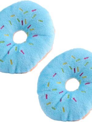 2 PCS Blue Donut Shape Plush Pet Toy, Lovely Squeaky Sound Chew Toy for Dogs With Chew Guard Technology