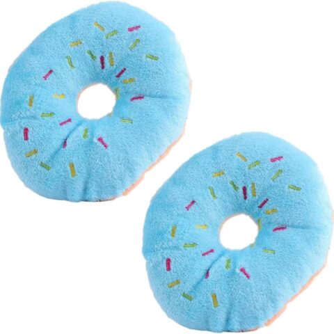 2 PCS Blue Donut Shape Plush Pet Toy, Lovely Squeaky Sound Chew Toy for Dogs With Chew Guard Technology