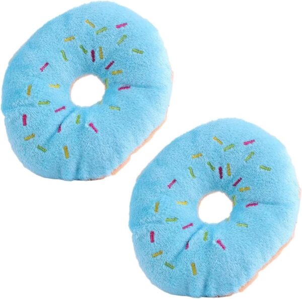 2 PCS Blue Donut Shape Plush Pet Toy, Lovely Squeaky Sound Chew Toy for Dogs With Chew Guard Technology