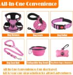 No Pull Dog Harness, Collar & Leash Set | Includes Dog Seat Belt, Collapsible Bowls & Poop Bag Dispenser. Ideal for Training, Walking, Hiking. Fits Small to Large Dogs(Pink-L)