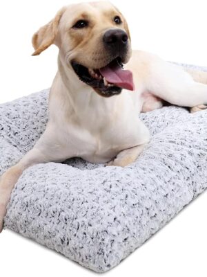 Washable Dog Bed Deluxe Plush Dog Crate Beds Comfy Kennel Pad Anti-Slip Pet Sleeping Mat for Large, Jumbo, Medium, Small Dogs Breeds, 35" x 23", Gray