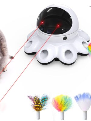Cat Laser Toy, 2-in-1 Interactive Automatic Motion Activated Moving 8 Holes Whack A Mole Feather, USB Rechargeable Electronic Smart Sensor Kitten Toys for Indoor Exercise