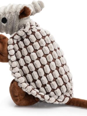 Plush Dog Squeaky Toy Stuffed Armadillo Animal Pet Puppy Chew Toys with Clean Teeth for Small Medium Large All Breed Sizes Dogs, Gray, 8 in