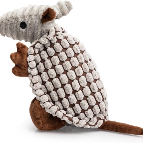 Plush Dog Squeaky Toy Stuffed Armadillo Animal Pet Puppy Chew Toys with Clean Teeth for Small Medium Large All Breed Sizes Dogs, Gray, 8 in