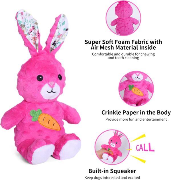 Dog Toys Stuffed Dog Toy with Crinkle Paper Cute Rabbit Plush Bunny Squeaky Dog Easter Toys Dog Chew Toys for Medium Large Breed