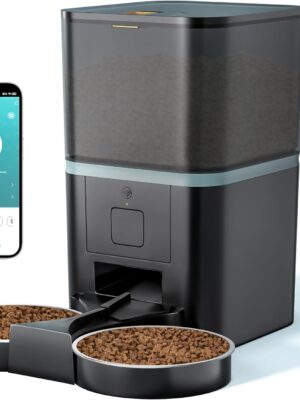 Automatic Cat Feeders 2 Cat, 6 L Pet Feeder Automatic 2.4G WiFi App Control, Dual Power Supply 10s Voice Recording Pet Auto Feeder with Stainless Steel Bowl Timed 10 Meals Per Day Dry Food