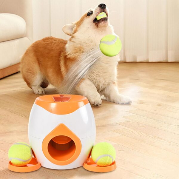 Dog Ball Launcher & Food Reward Machine, Balls Launcher for Dogs with 2 Tennis Balls, Self Throwing Ball Machine, Intelligent Automatic Feeder for Interactive Dog Training (Orange)